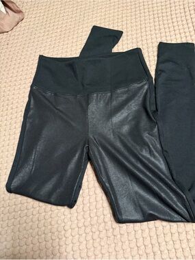 2 High-Waist Faux Leather Leggings - Black NWOT Red Hot by Spanx. leopard print